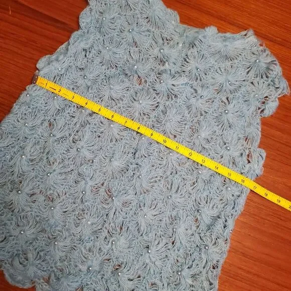 Vintage 60s sleeveless blue knit top small - Picture 7 of 10